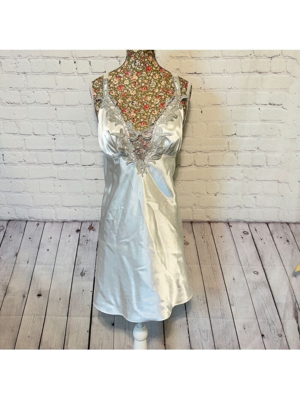 Vintage Silver and white lace slip dress